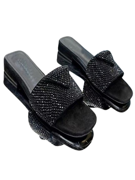 slingback pumps crystals Satin crystals series Slippers Sandals Loafers Muller shoes Upper with heatsealed crystalsSize 3541