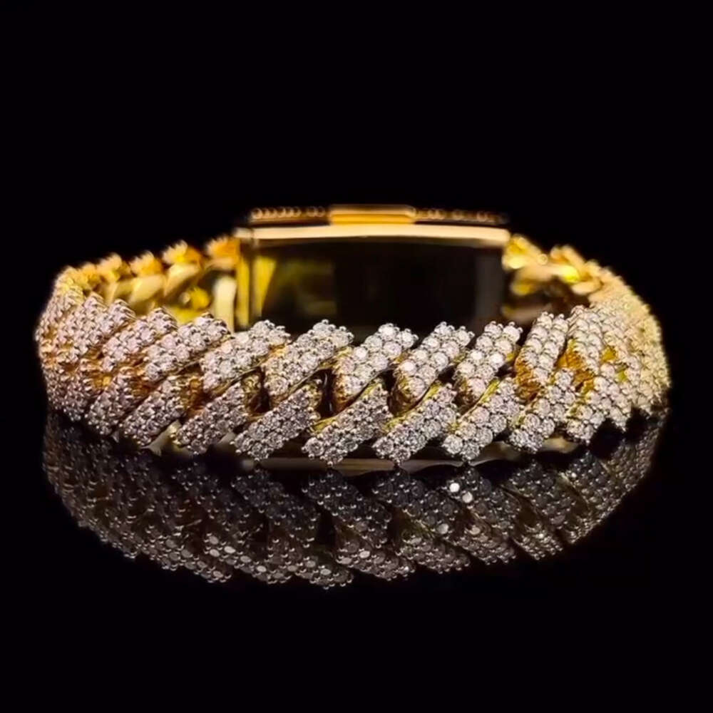 Top Quality Round Cut Moissanite Bracelet Gold Plated 925 Sterling Silver Bracelet 16mm Iced Out Hip Hop Bracelet