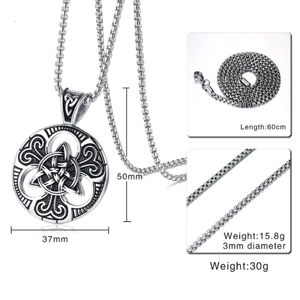 Celtic Trinity Knot Circle Tag Pendant Necklace Triquetra Symbol Round Charm With Stainless Steel Chain Punk Irish Concentric Knot Jewelry Accessories
