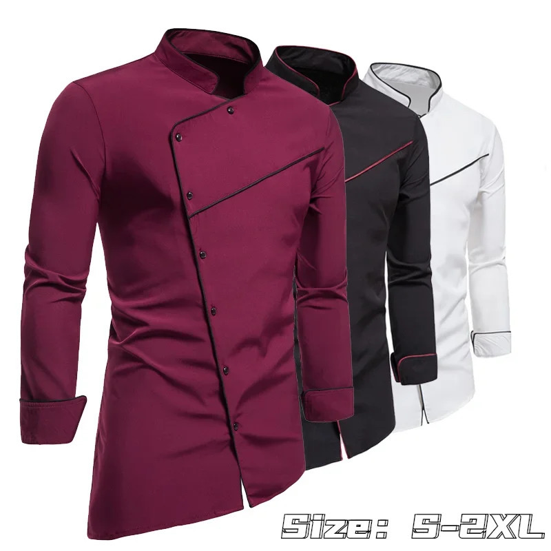 Spring and Autumn Mens Longsleeved Shirts Fashion Standup Collar Diagonal Buttons Shirt Business Casual 240227