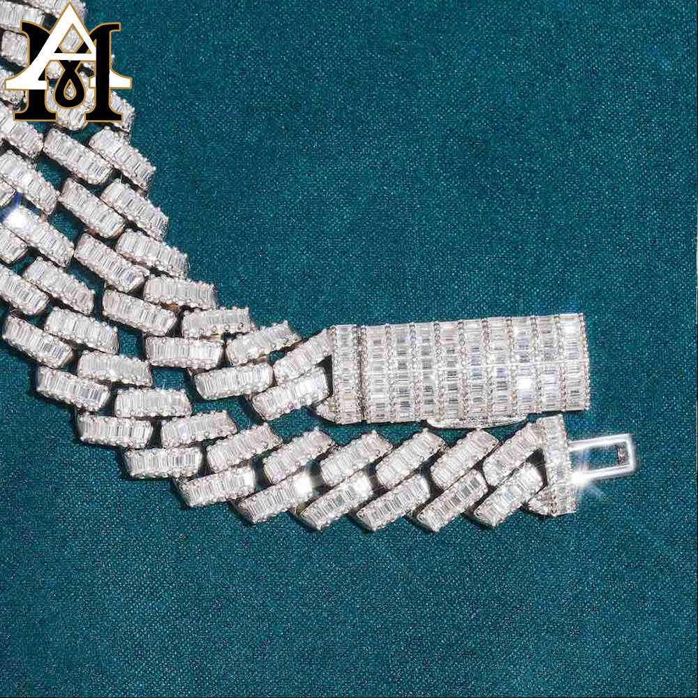 Necklace moissanite chain cuban link chainFine Jewelry 13mm Baguette Cuban Link Chain Iced Out 925 Silver Hip Hop Vvs Diamond