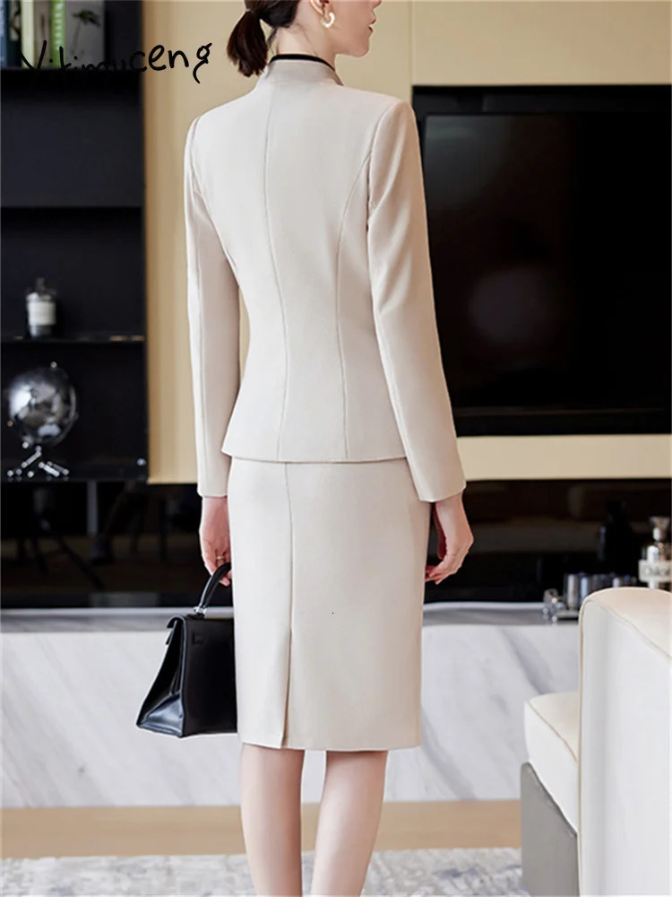 Yitimuceng Slim 2 Piece Sets for Women Fashion Office Ladies Long Sleeve V Neck Single Button Blazers Chic Skirt Suits 240226wtt