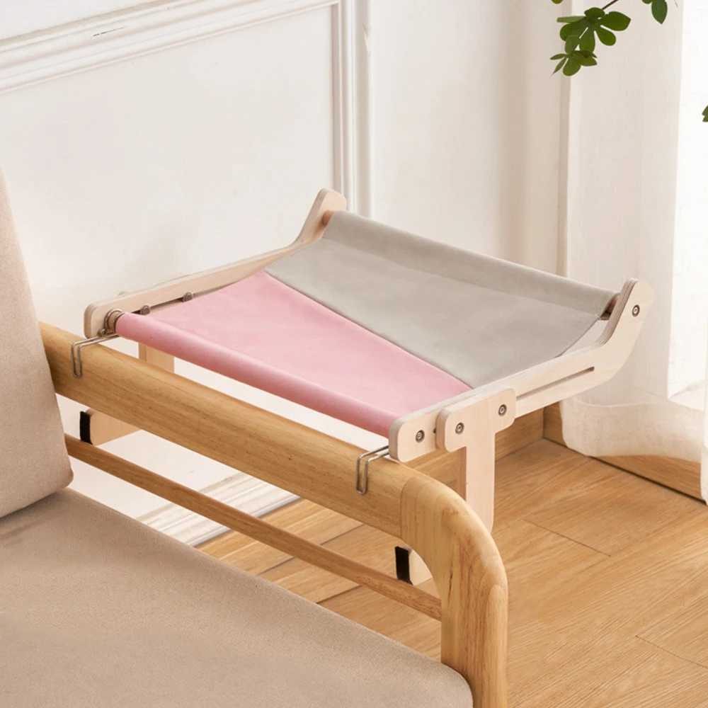 Cat Beds Furniture Cat Hanging Bed Window Side Cat Hammock High Quality Wood Assembly Hanging Bed Cotton Canvas Easy Washable Kitten Nest