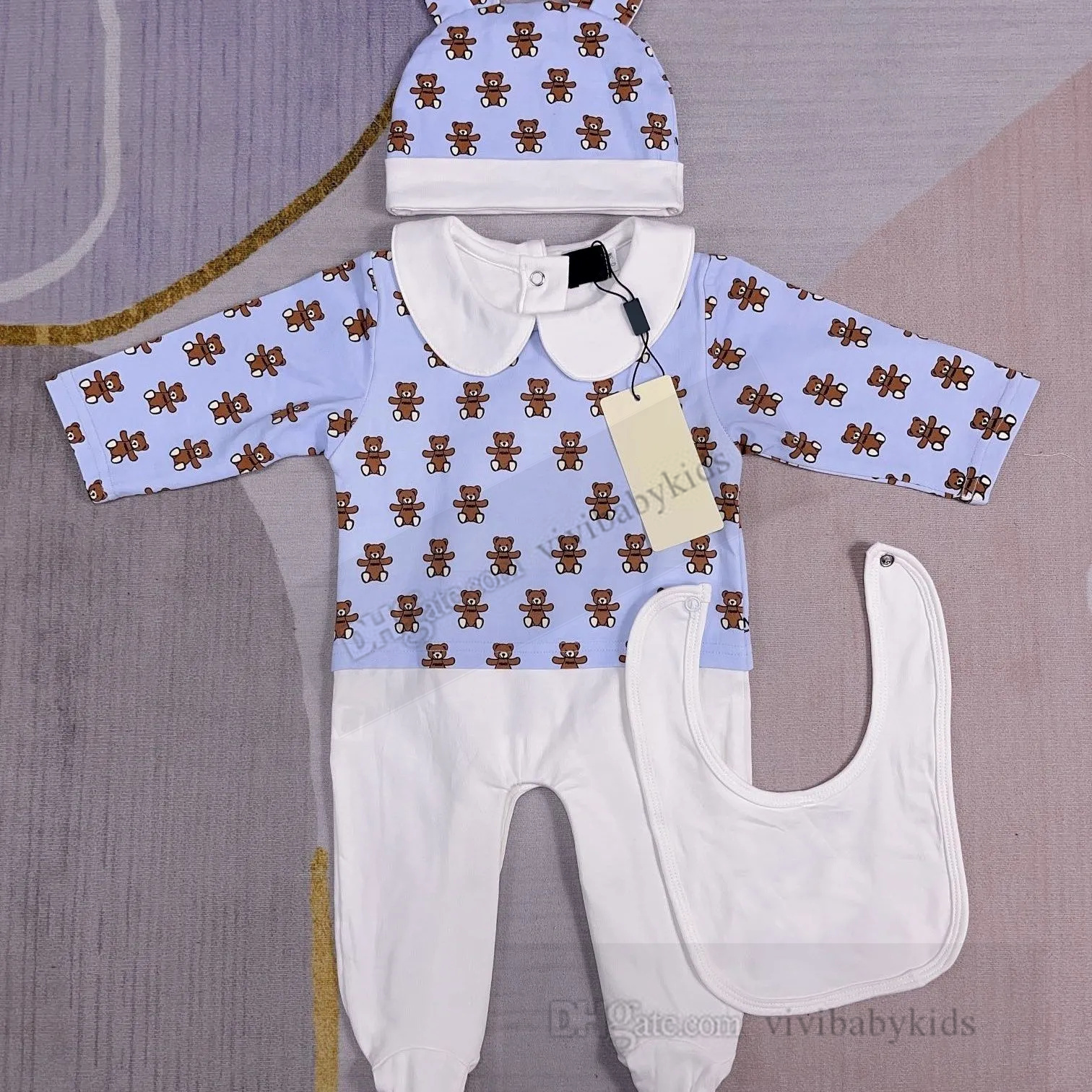 Rompers Fashion Infant kids romper designer Newborn baby girls letter printed long sleeve jumpsuits hat bibs 3pcs Luxury babies cotton 1st climb cloth
