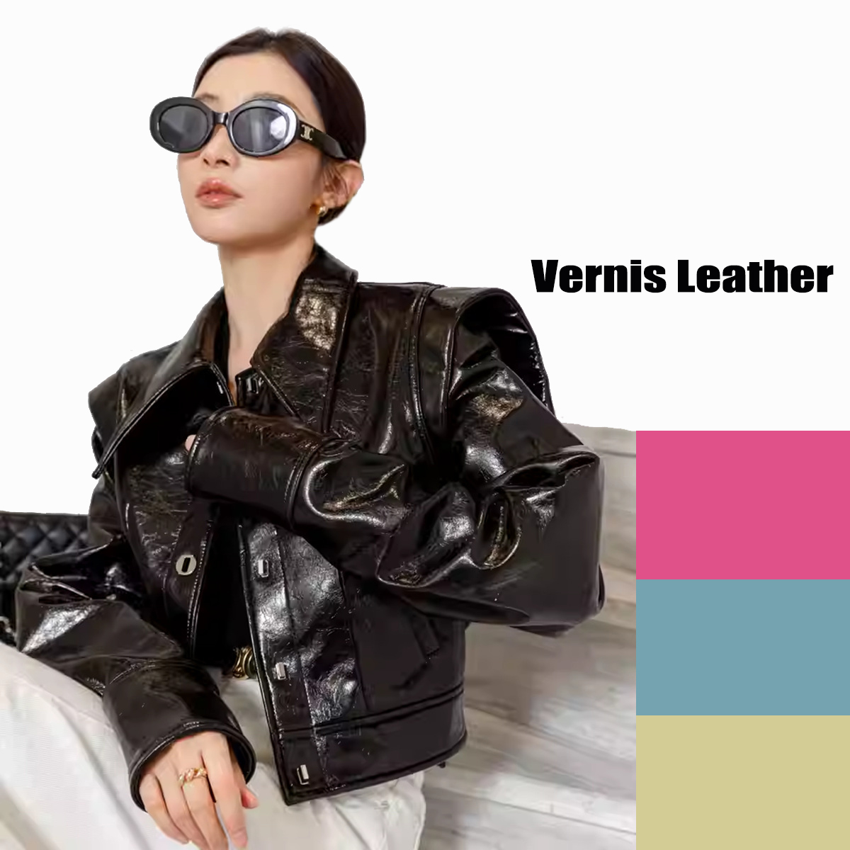 0C 503M79 Light Luxury Coat Women's Jacket Vernis Leather American Retro Style High Quality Sheepskin Fashionable