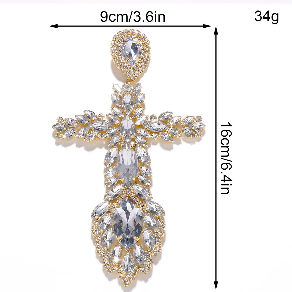 Exaggerated Rhinestone Large Cross Pendant Drop Earrings Dinner Jewelry for Women Crystal Geometric Charm Dangle Earrings Gift 240223