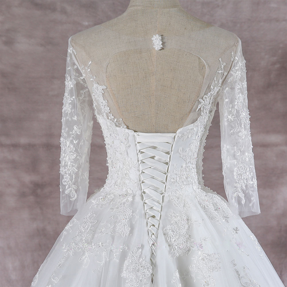 Elegant Scoop Full Sleeves A-Line Wedding Dress Appliques lace Sliky Oraganza Simple Bridal Gowns Can Be Customized