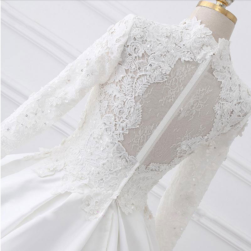 Elegant High collar Full Sleeves A-Line Wedding Dress Beading Appliques lace satin Simple Bridal Gowns Can Be Customized