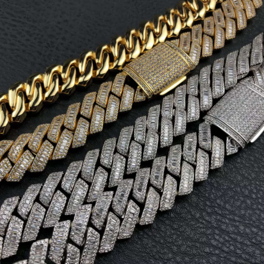 Necklace moissanite chain cuban link chainCustomized 20 Mm Diamond Chain 925 Sterling Silver Yellow White Gold Diamond