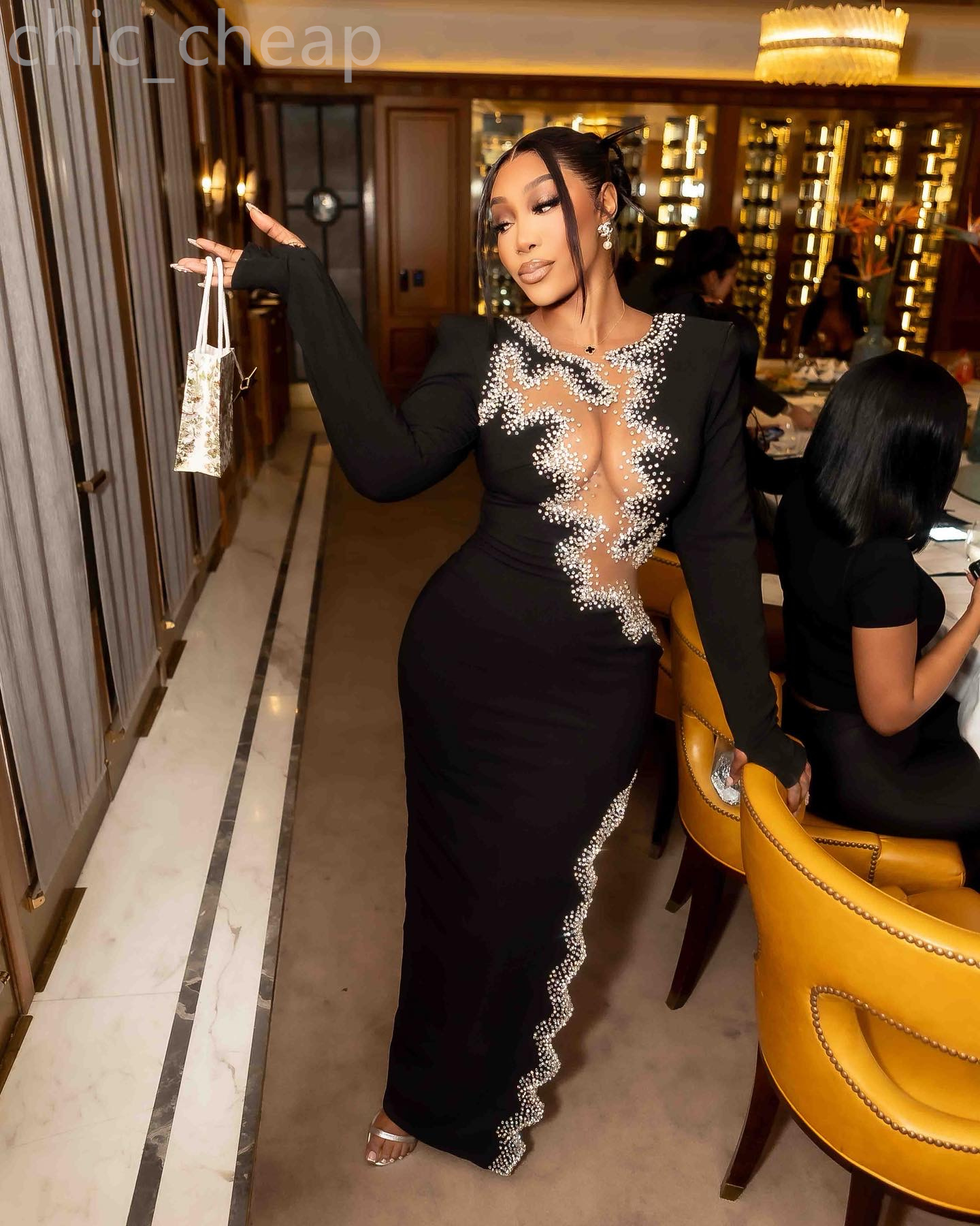 2024 Aso Ebi Niche brand Black Prom Dress Beaded Crystals Evening Formal Party Second Reception 50th Birthday Engagement Gowns Dresses Robe De Soiree 
