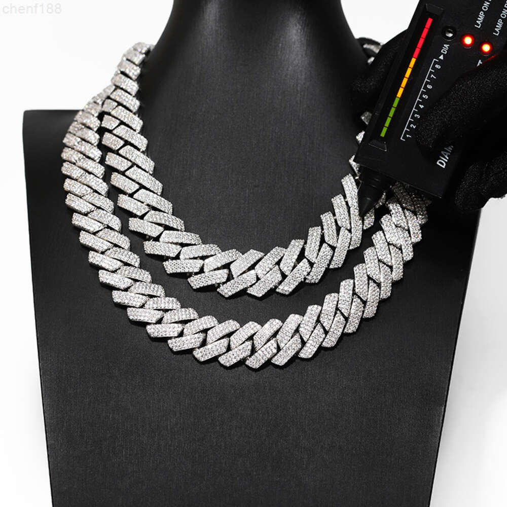 Pass Diamond Tester Gra Moissanite Diamond 15mm 20mm Wide 3rows 925 Solid Silver Cuban Link Chain for Rapper Hip Hop Necklace