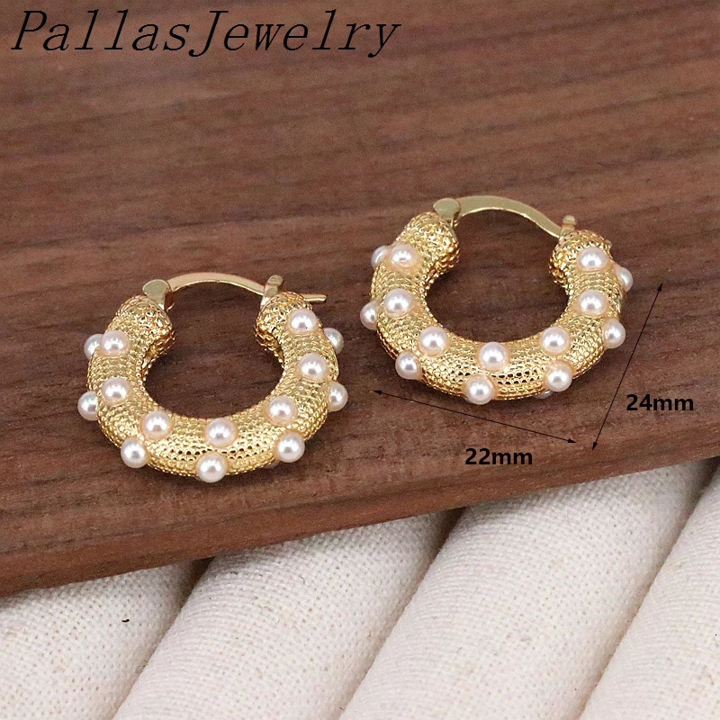 5Pairs Retro 18K Gold Plated Brass Circle Ear Buckle Earrings Jewelry Heart Exquisite Elegant Pearl Inlaid Huggie Hoop Earrings 240227