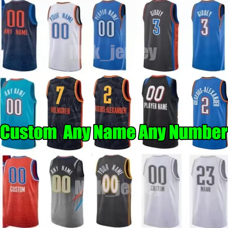 Men Basketball Jerseys OKC Thunders 3 Josh Giddey 7 Holmgren 2 Gilgeous-Alexander City 17 Aleksej Pokusevski 5 Luguentz Dort 0 Westbrook Esition Blue Jersey