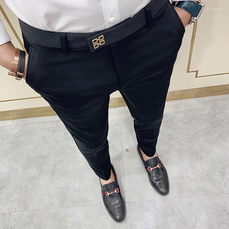 Men's Pants Spring Men Slim Fit Casual Ankle Length Streetwear Black Gray Dress Suit Pant Man