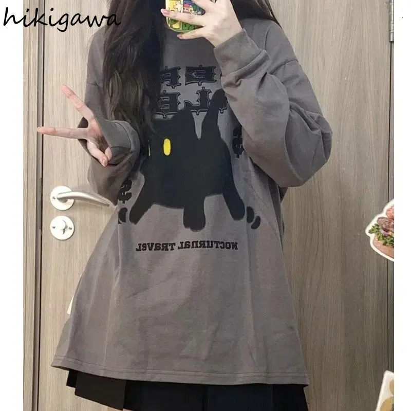 Blusas Mujer De Moda Vintage Anime Print T-shirt Women Casual Long Sleeve T Shirts Y2k Tops Korean Fashion Oversized Tshirt 240228