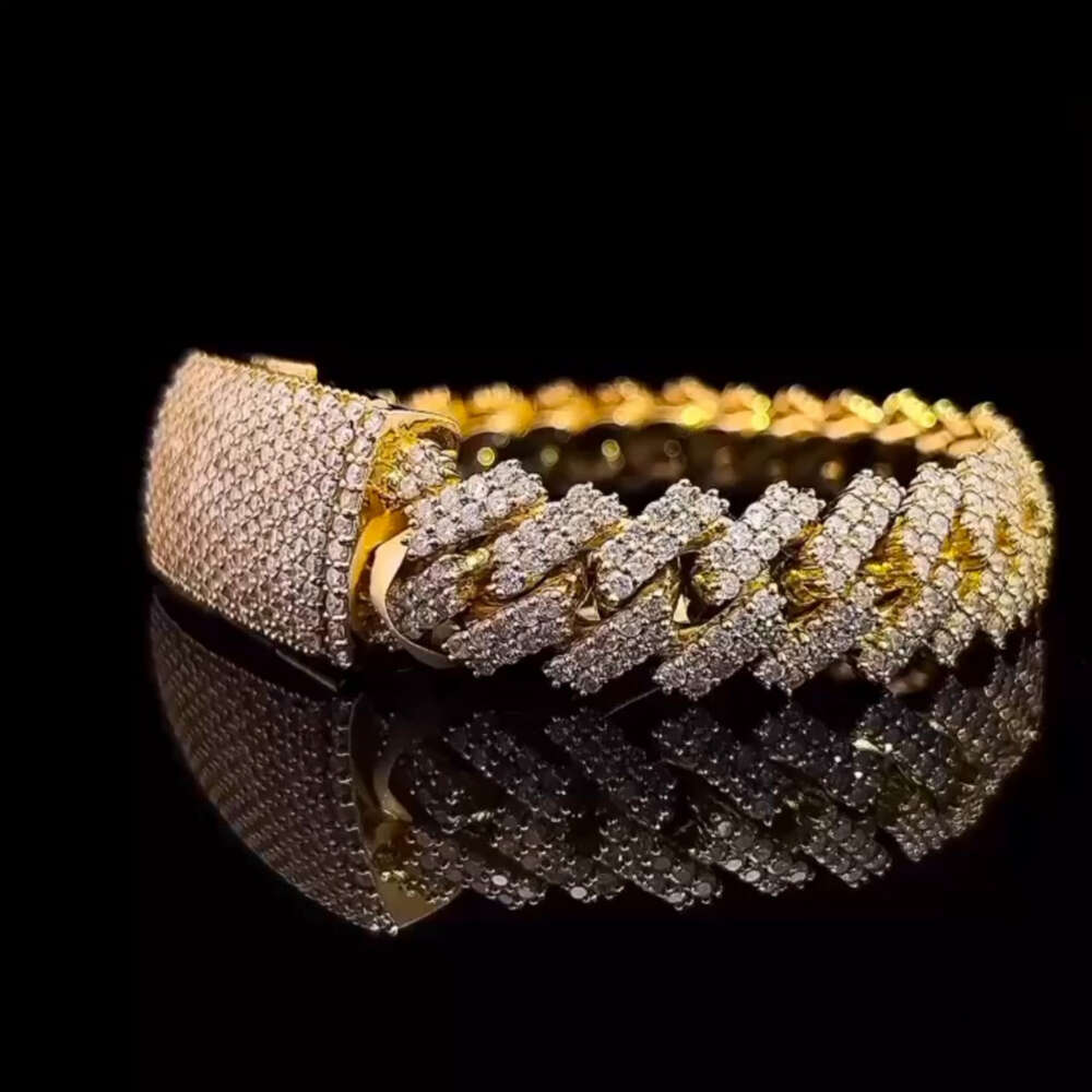 Top Quality Round Cut Moissanite Bracelet Gold Plated 925 Sterling Silver Bracelet 16mm Iced Out Hip Hop Bracelet