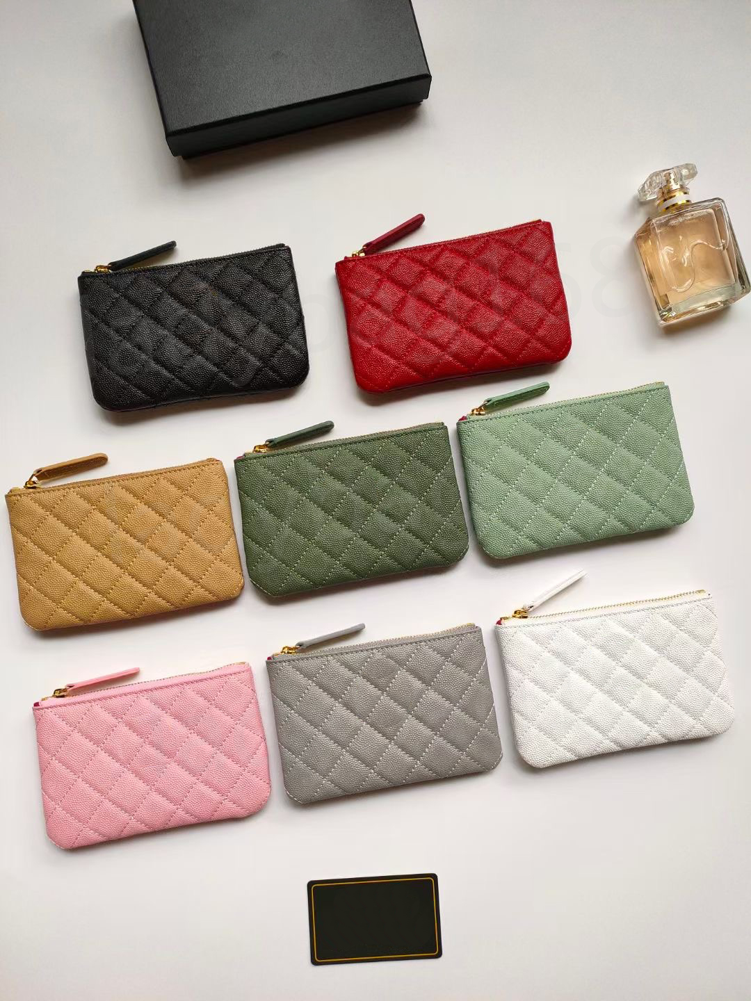Luxury fashion designer women card holders fold flap classic pattern caviar lambskin wholesale woman small mini wallet Pebble with box