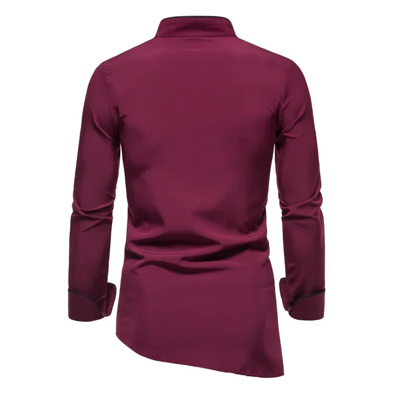 Spring and Autumn Mens Longsleeved Shirts Fashion Standup Collar Diagonal Buttons Shirt Business Casual 240227