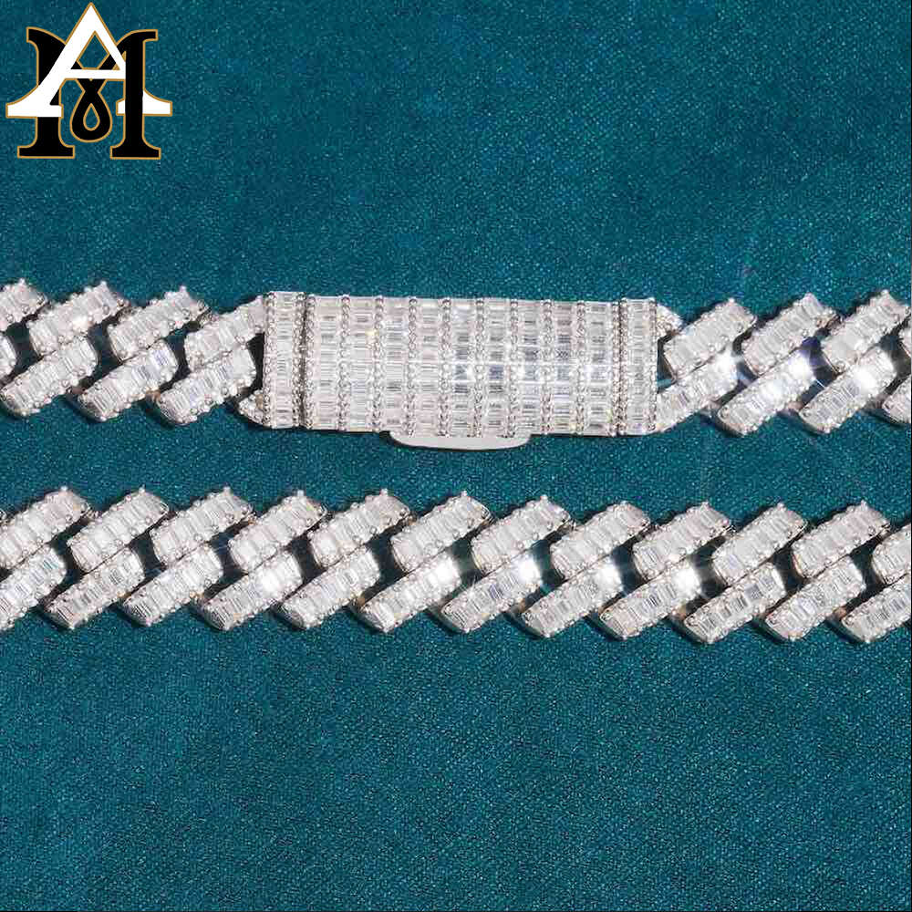 Necklace moissanite chain cuban link chainFine Jewelry 13mm Baguette Cuban Link Chain Iced Out 925 Silver Hip Hop Vvs Diamond