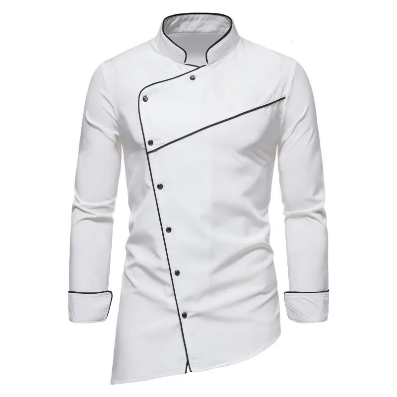 Spring and Autumn Mens Longsleeved Shirts Fashion Standup Collar Diagonal Buttons Shirt Business Casual 240227