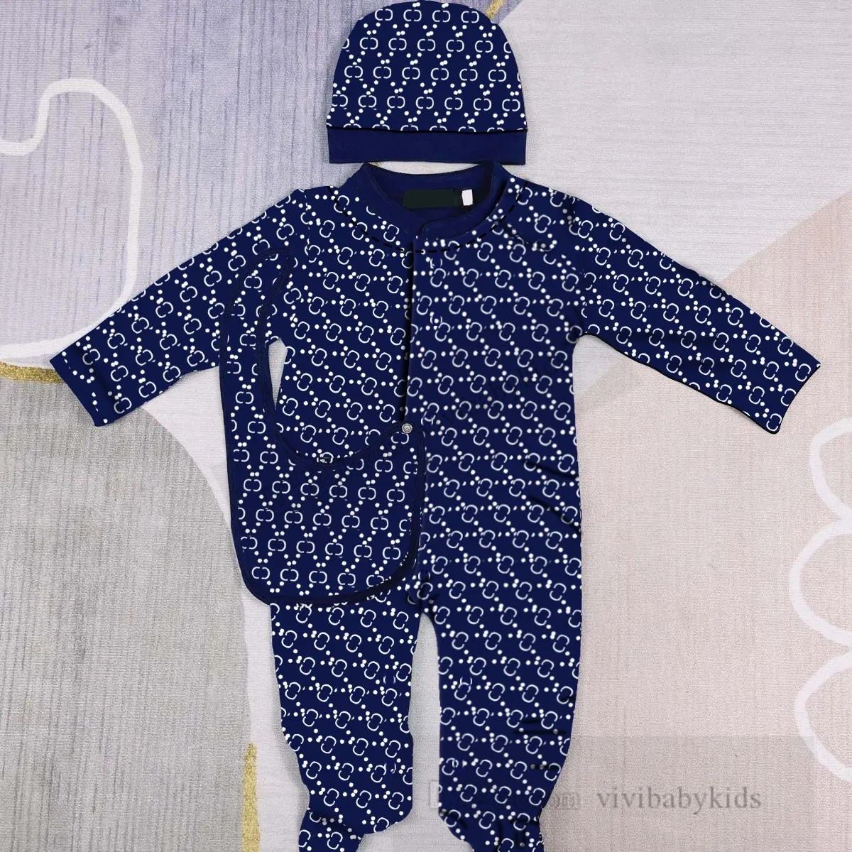 Rompers Fashion Infant kids romper designer Newborn baby girls letter printed long sleeve jumpsuits hat bibs 3pcs Luxury babies cotton 1st climb cloth