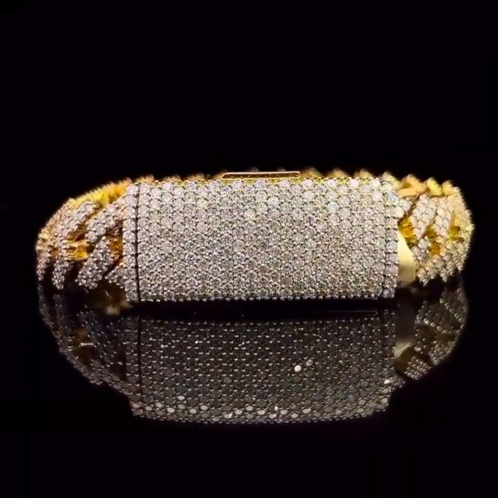 Top Quality Round Cut Moissanite Bracelet Gold Plated 925 Sterling Silver Bracelet 16mm Iced Out Hip Hop Bracelet