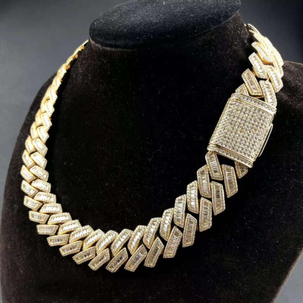 Necklace moissanite chain cuban link chainCustomized 20 Mm Diamond Chain 925 Sterling Silver Yellow White Gold Diamond