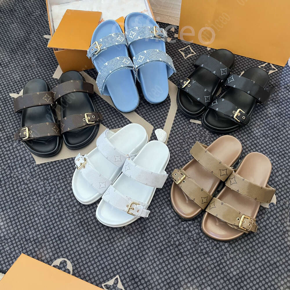 Bom Dia Genuine Leather sandal Slipper Casual Shoe summer beach sandale gladiator Mules hasp New womans mens Flat Slide luxury Designer Sliders sandale size35-42