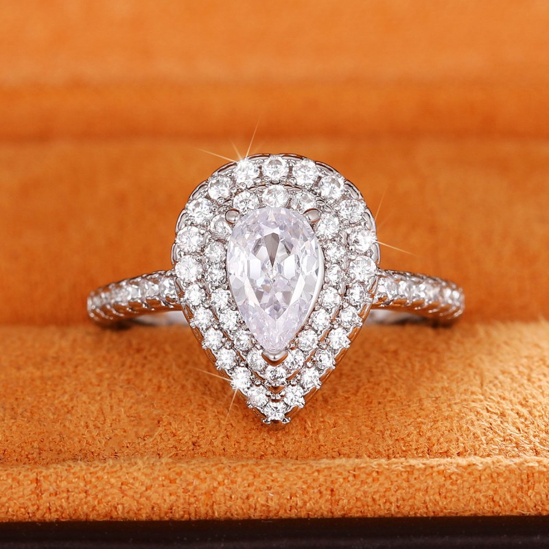 Ship Sterg Sier Wedding Rings: Water Drop White Topaz Gemstones CZ Dia Ring