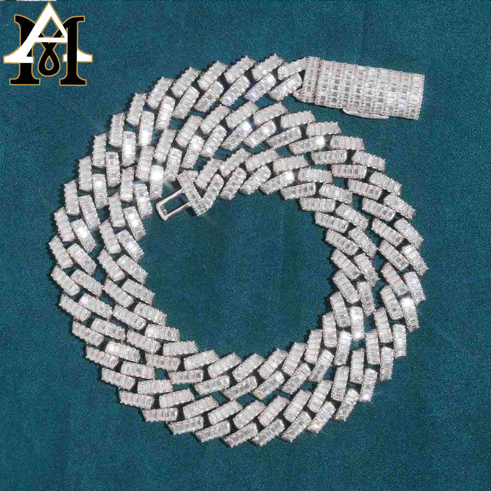 Necklace moissanite chain cuban link chainFine Jewelry 13mm Baguette Cuban Link Chain Iced Out 925 Silver Hip Hop Vvs Diamond
