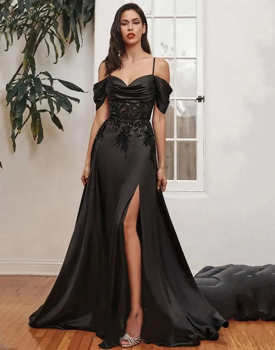 Prom Dresses Party Evening Gown Mermaid Trumpet Formal Spaghetti Sleeveless Applique Beaded Satin Custom Zipper Lace Up Plus Size New Thigh-High Slits