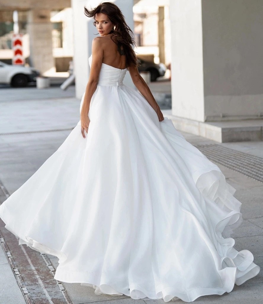 Vintage Pearl Neck Wedding Dress Simple Pleat Elegant Illusion Neck Satin Organza A-Line Bridal Gowns Sleeveless Robe De Mariee Vestidos De Novia