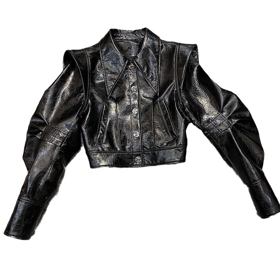0C 503M79 Light Luxury Coat Women's Jacket Vernis Leather American Retro Style High Quality Sheepskin Fashionable