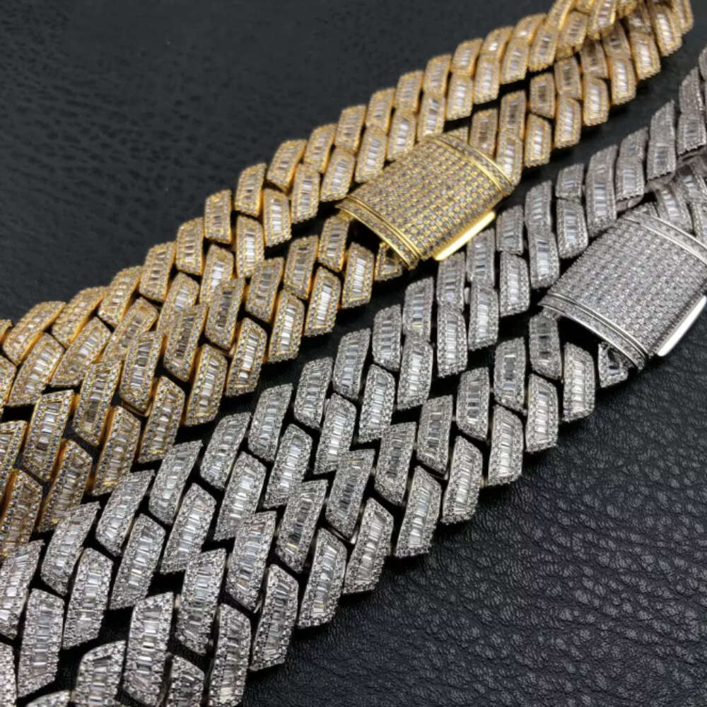Necklace moissanite chain cuban link chainCustomized 20 Mm Diamond Chain 925 Sterling Silver Yellow White Gold Diamond