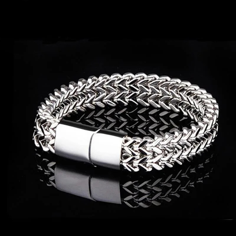 Mens Fashion Hiphop Doublelayer Braided Keel Stainless Steel Bracelet Men Personalized Party Chain Metal Jewelry Gift 240227