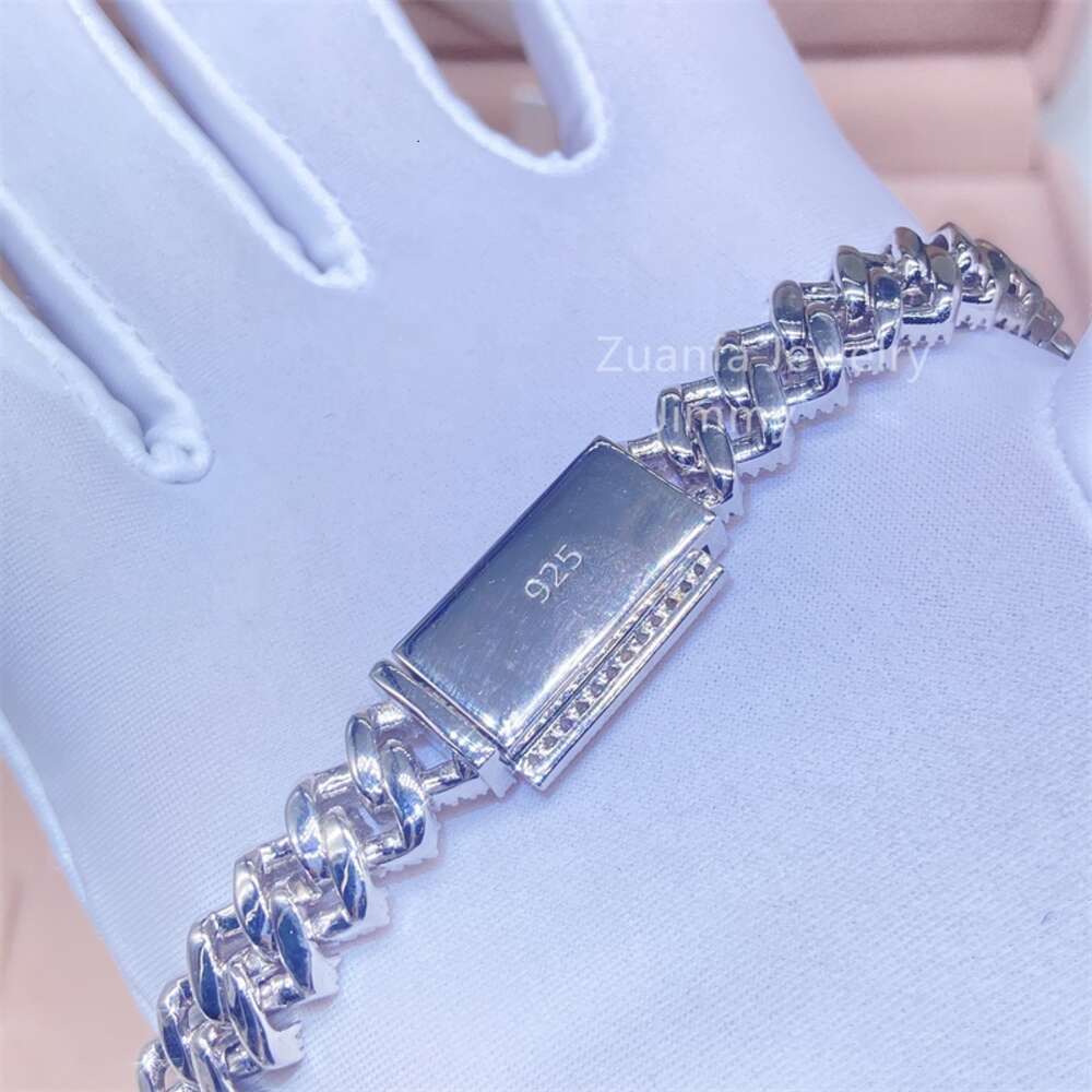 925 Sterling Silver Solid Silver Customized Unique Design 10mm Two Row Vvs1 Moissanite Diamond Men Cuban Link Chain