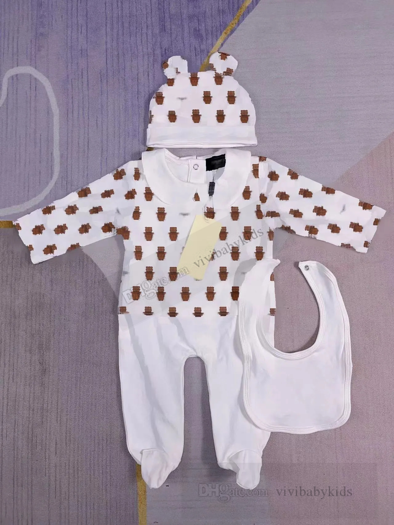 Rompers Fashion Infant kids romper designer Newborn baby girls letter printed long sleeve jumpsuits hat bibs 3pcs Luxury babies cotton 1st climb cloth
