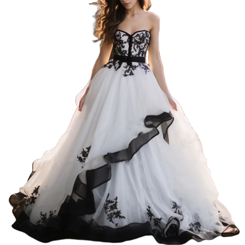 Black and White Long Vintage Wedding Dress Lace Appliques Sleeveless Long A Line Gothic Bridal Gowns Back Lace-Up Corset Plus Size Garden Bride Dresse