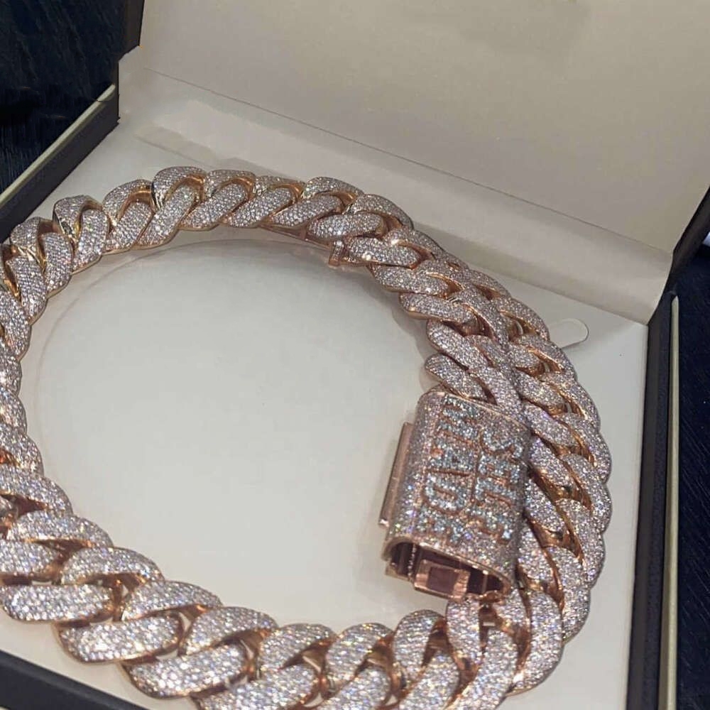 necklace moissanite chain Cuban Link Chain Pendant Hip Hop Jewelry Bust Down Iced Moissanite Sier Miami Men Necklace Moissanite Gift