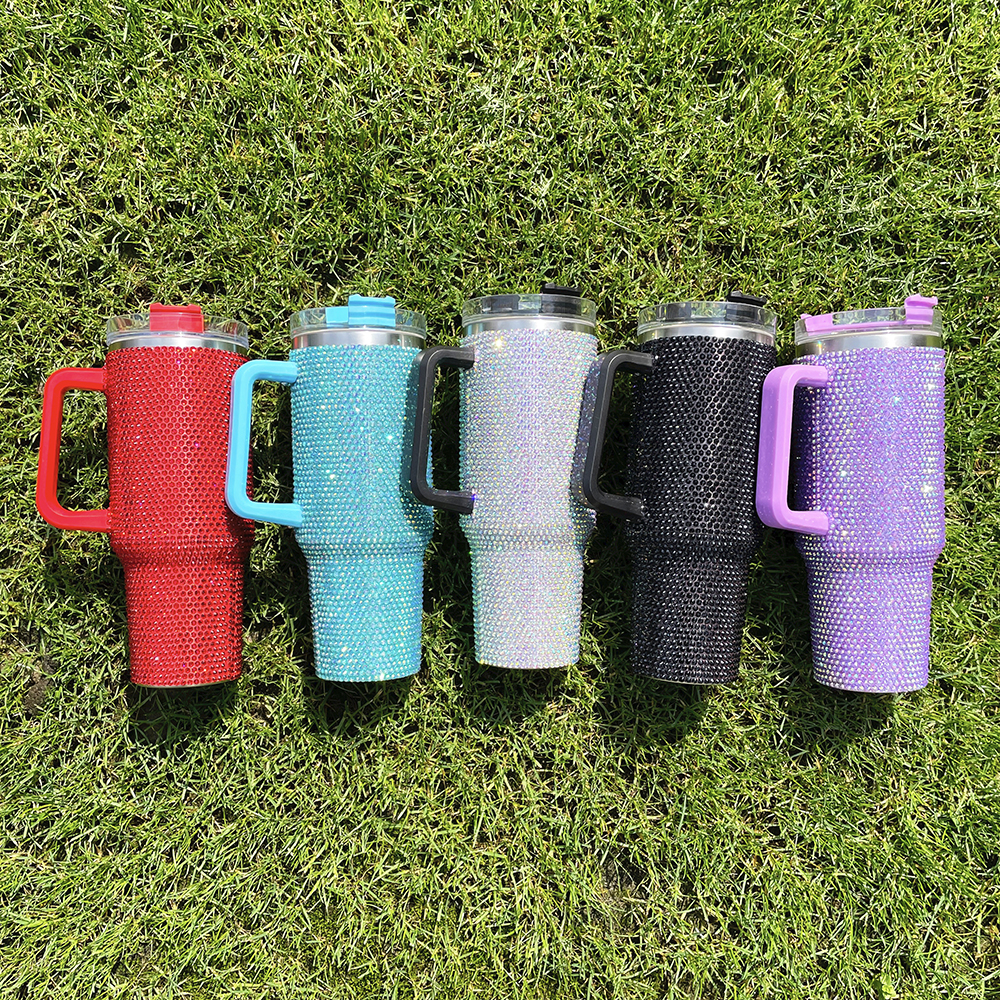 16PACK US RTS wholesale Super Sparkly Multicolour rhinestone bling studded 40oz bling tumbler diamond Bedazzled Stainless Steel mug with handle lid an - view 4