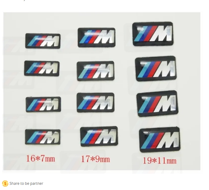 19mm 3D Emblem Sticker Decals Logo For bmw M Series M1 M3 M5 M6 X1 X3 X5 X6 E34 E36 E6 car styling stickers