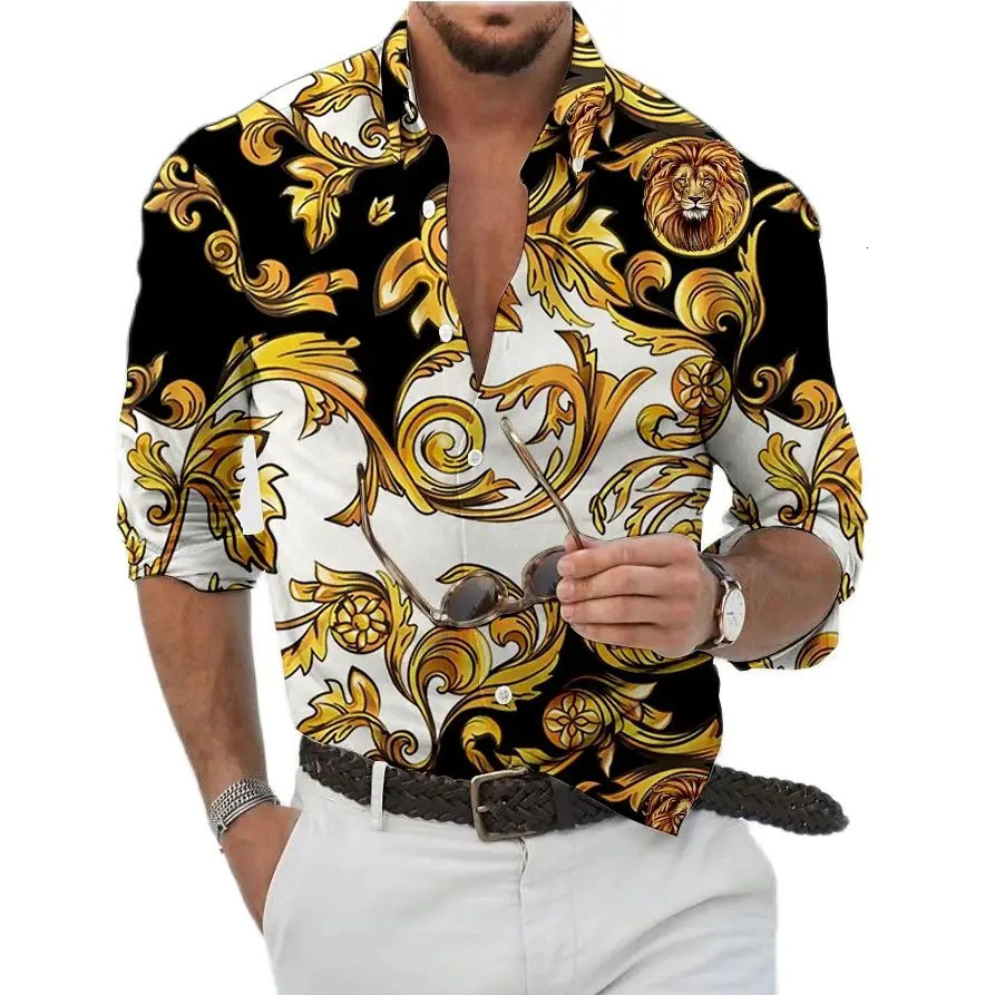 Unisex Breathable Hawaiian Shirts Baroque French Mens 3D Printi High Fashion Street Loose Streetwear 240219