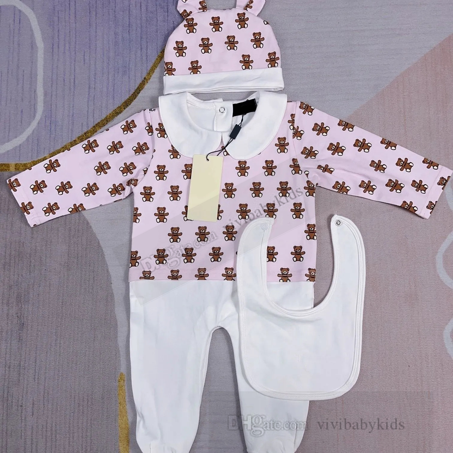 Rompers Fashion Infant kids romper designer Newborn baby girls letter printed long sleeve jumpsuits hat bibs 3pcs Luxury babies cotton 1st climb cloth