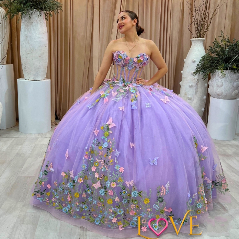 Lavender Lilac Off The Shoulder Quinceanera Dress With Bow Lace Applique Beading Tull Mexican Sweet Vestidos De XV Anos