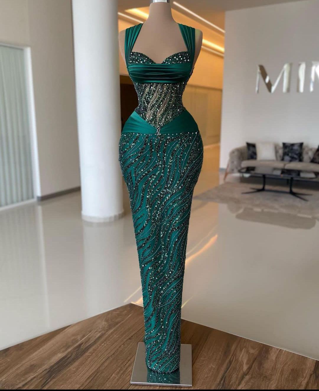 Evening Fashion Halter Sequined Mermaid Prom Gowns Sleeveless Illusion Rhie Custom Made Formal Party Dresses 6660306