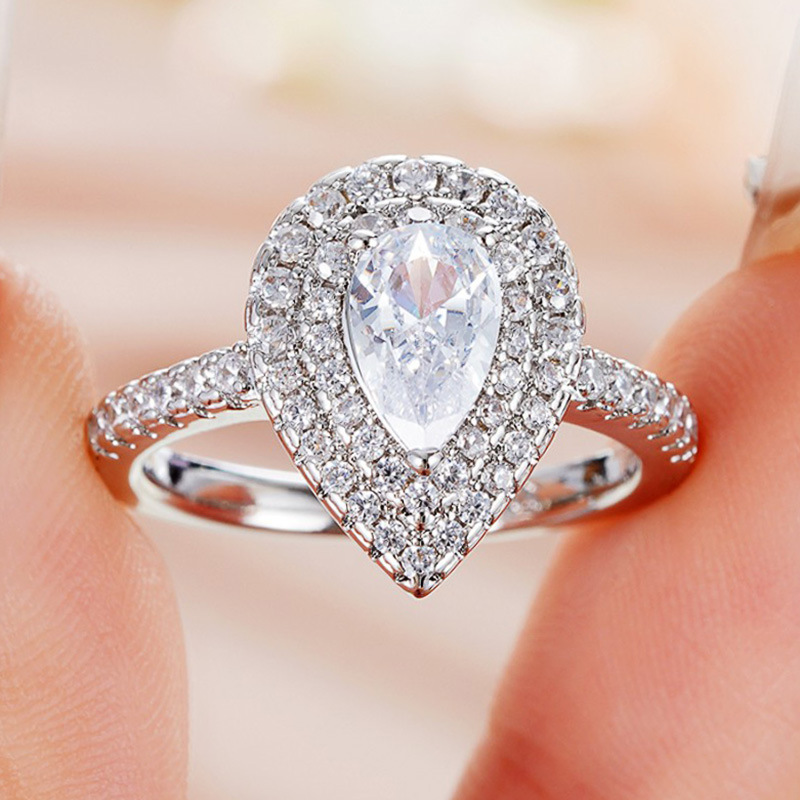 Ship Sterg Sier Wedding Rings: Water Drop White Topaz Gemstones CZ Dia Ring