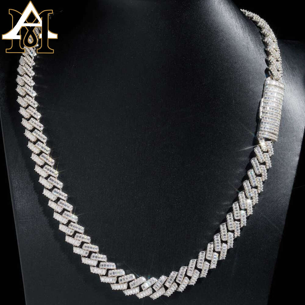 Necklace moissanite chain cuban link chainFine Jewelry 13mm Baguette Cuban Link Chain Iced Out 925 Silver Hip Hop Vvs Diamond