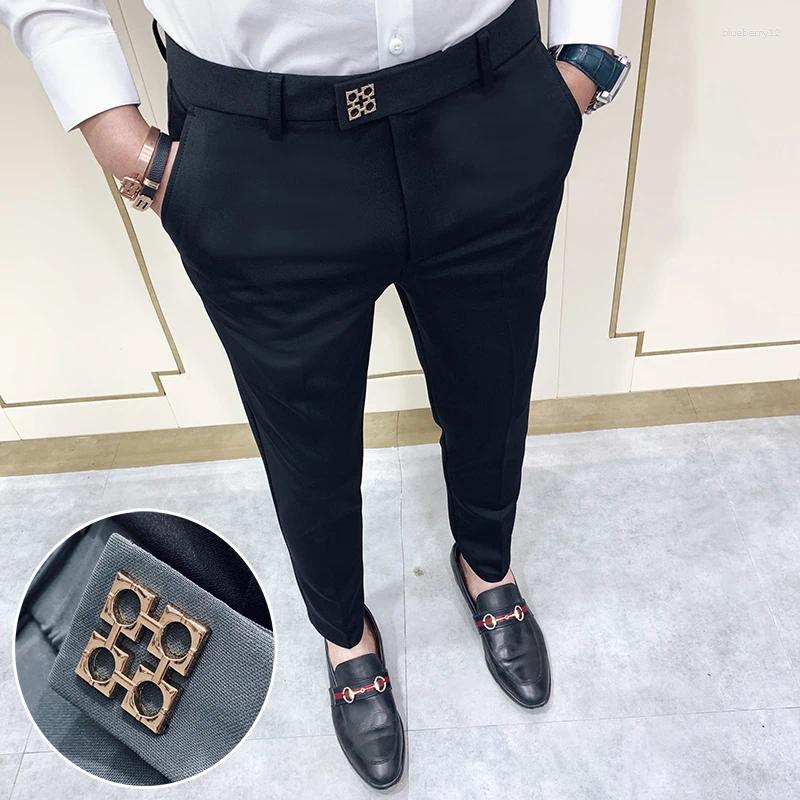 Men's Pants Spring Men Slim Fit Casual Ankle Length Streetwear Black Gray Dress Suit Pant Man