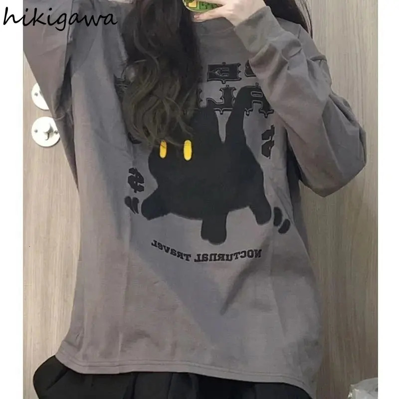 Blusas Mujer De Moda Vintage Anime Print T-shirt Women Casual Long Sleeve T Shirts Y2k Tops Korean Fashion Oversized Tshirt 240228