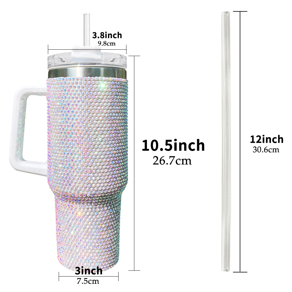 16PACK US RTS wholesale Super Sparkly Multicolour rhinestone bling studded 40oz bling tumbler diamond Bedazzled Stainless Steel mug with handle lid an - view 3